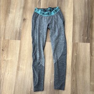 Gymshark Leggings Gray Teal Blue Full Length Workout Pants Low Rise Size Small